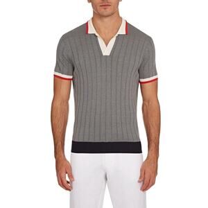 ORLEBAR BROWN Rushton Slim Fit Polo Knit Shirt Gray Stripe Tipping Men's XL